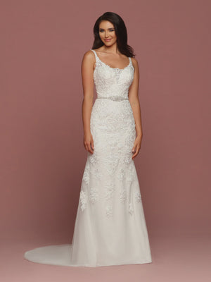 DaVinci Bridal 50493 White Fitted Lace Mermaid Dress DaVinci Bridal 