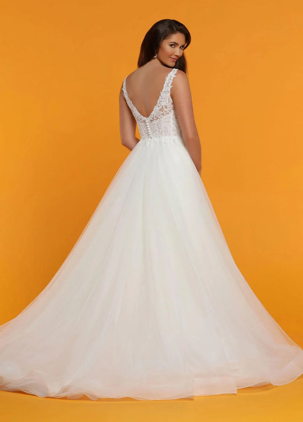 DaVinci Bridal 50514 White Beaded Bodice V-Neckline Tulle Ballgown