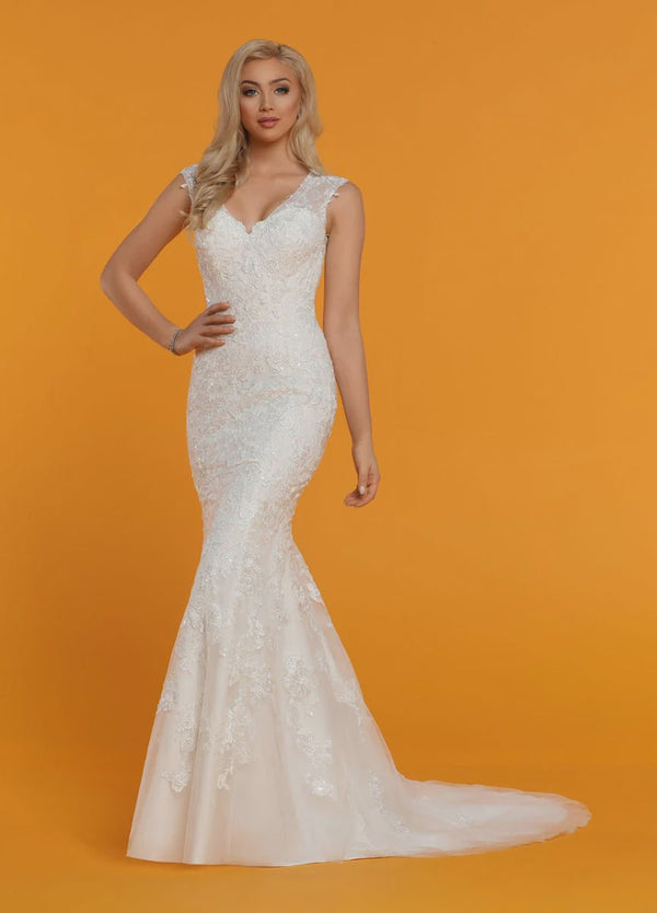 DaVinci Bridal 50523 White Lace Fit-n-Flare Dress
