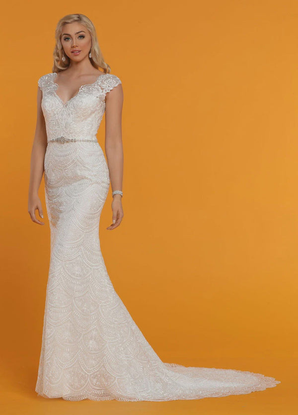 DaVinci Bridal 50540 White Embroidered Tulle Fitted Dress