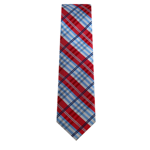 Red, Powder Blue, Navy and White Plaid Design Tie TieOutlet.com 