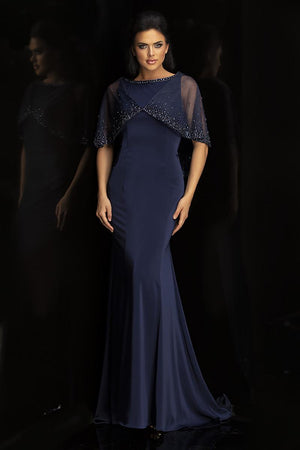 Lucci Lu 6031W Slim Modest Evening Dress with Sheer Cape