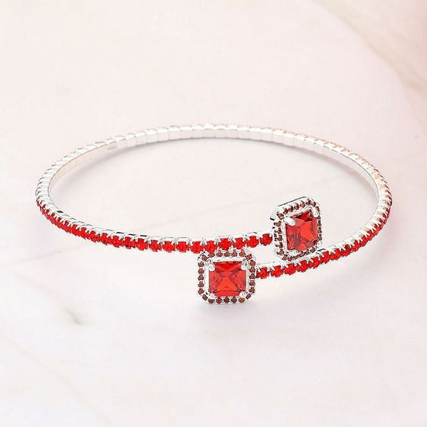 Red Cubic Zirconia Square Stone Tip Rhinestone Pave Bracelet