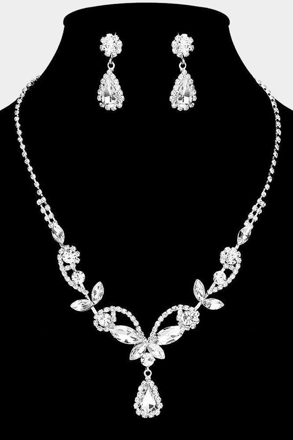 Marquise Stone Cluster Embellished Rhinestone Paved Necklace