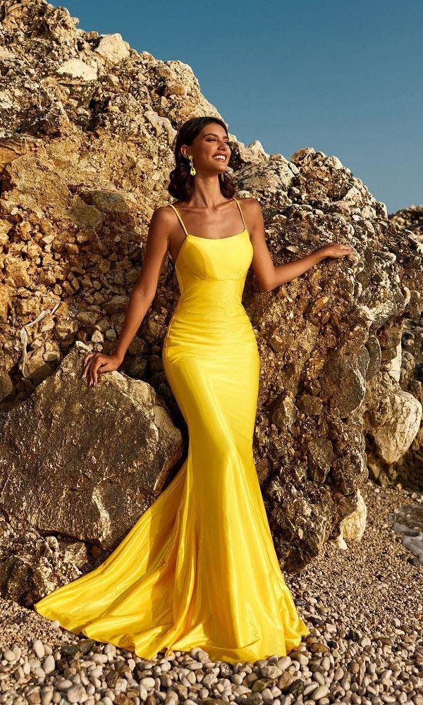 Blush Prom 12107 Yellow Scoop Neckline Fitted Dress - Size 0