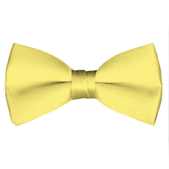 New Solid Satin Pretied Bow Ties - Light Yellow