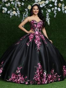 Da Vinci Quinceañera Dress 80457 Black Floral – Formalwear Outlet