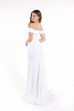 Lucci Lu 8262 Off Shoulder Stretch Crepe Sheath Dress with Slit Lucci Lu 