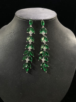 Emerald Green Long Marquise Earrings Cristal D'Or 
