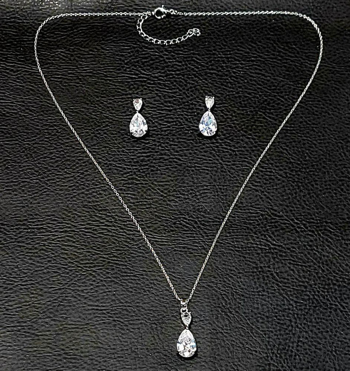 Cubic Zirconia Petite Teardrop Necklace & Earring Set