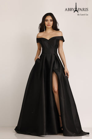 Lucci Lu 90023 Off Shoulder Mikado A-Line Dress with Slit Lucci Lu 
