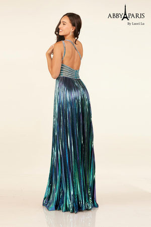 Lucci Lu 90289 Metallic One Shoulder Pleated A-Line Dress Lucci Lu 