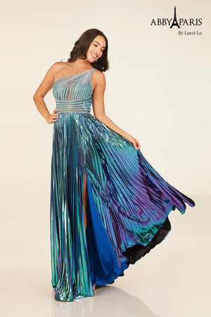 Lucci Lu 90289 Metallic One Shoulder Pleated A-Line Dress Lucci Lu 
