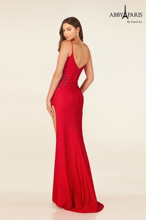Lucci Lu 90294 Glitter Knit Fitted Dress with Slit Lucci Lu 