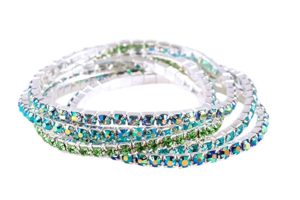 5 Piece Stretch Bracelets - Peacock Teal Blue Green