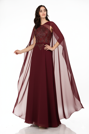 Lucci Lu 96067 Modest Lace Chiffon Evening Dress with Cape Lucci Lu 