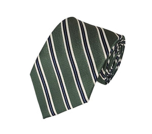 Olive Green with Black, White and Grey Stripe Woven Necktie Romario Manzini 