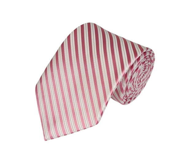 Pink and White Pinstripe Woven Tie Romario Manzini 