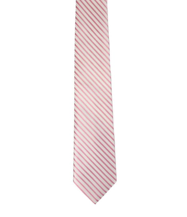 Pink and White Pinstripe Woven Tie Romario Manzini 