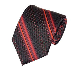Red and Black Pin Stripes on Black Woven Necktie