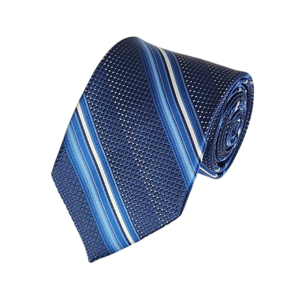 Blue, White Pin Stripes on Navy Blue Woven Tie