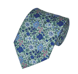 Blue, White Floral on Green Printed Design Tie TieOutlet.com 