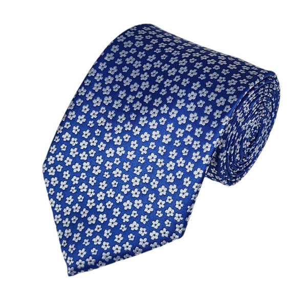 Grey Flower Design on Blue Woven Tie