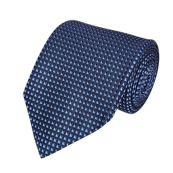 Steel Blue on Navy Checked Design Woven Tie