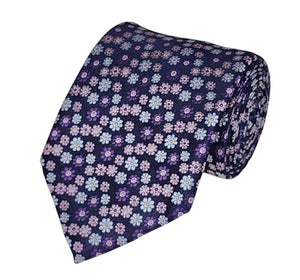 Lavender, Purple and Steel Blue Floral Woven Tie Romario Manzini 