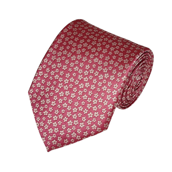 White Flower on Rose Pink Woven Tie