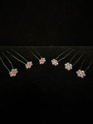 6-Piece AB Flower Hair Sticks Cristal D'Or 