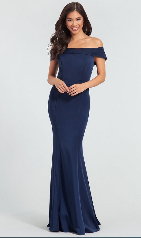 AB200016 Dark Blue Off the Shoulder Bridesmaid Dress