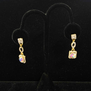 Rhinestone Dainty Square Drop Earrings Cristal D'Or 