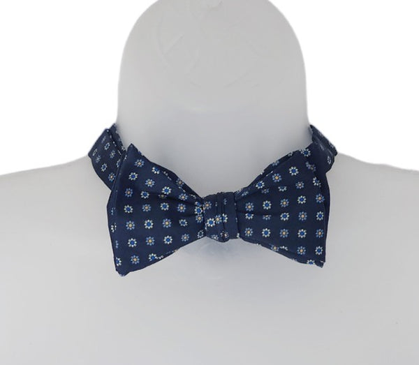 Sky Blue, Royal Blue on Navy Conservative Floral Print Self Tie Bow Tie