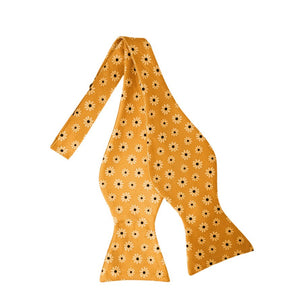 White Floral Design on Golden Yellow Self Tie Bow Tie Romario Manzini 
