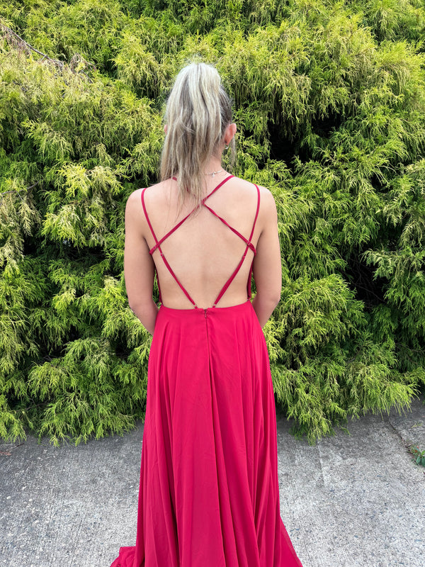 Alyce Paris 1512 Red Chiffon A-Line Dress - Size 4