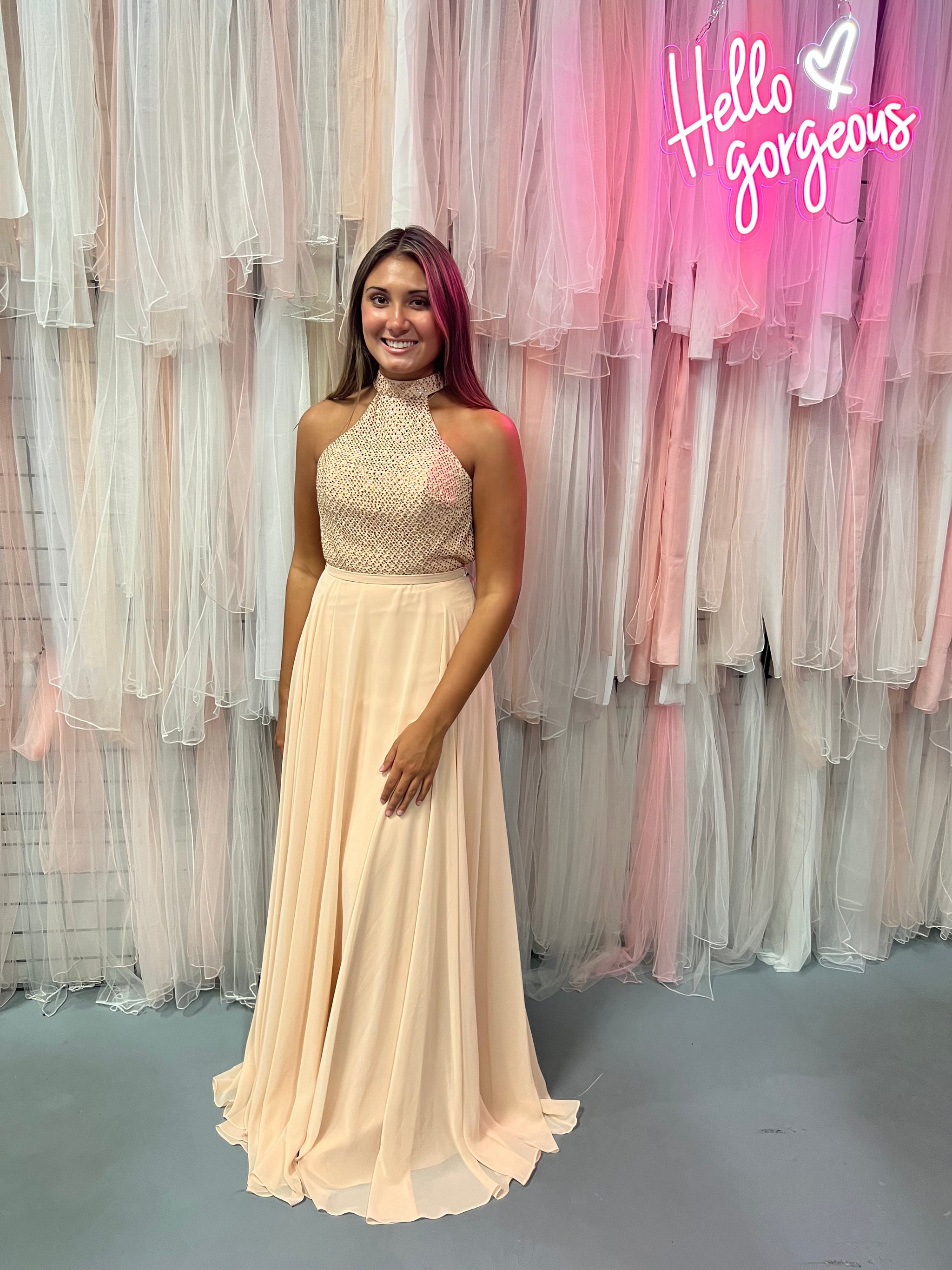 ALYCE Paris 60160 Rose Gold Halter Chiffon Dress