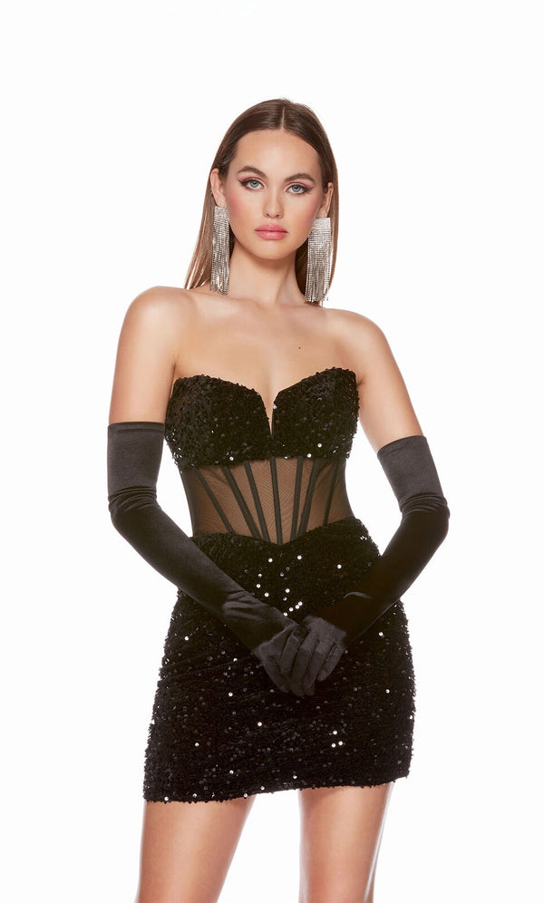 ALYCE Paris 4792 Plush Sequin Corset Cocktail Dress