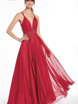 ALYCE Paris 1382 Raspberry V-Neck Chiffon Dress Alyce Paris 