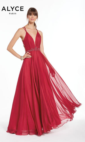 ALYCE Paris 1382 Raspberry V-Neck Chiffon Dress Alyce Paris 