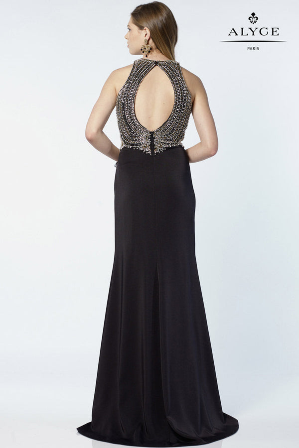 Alyce Paris 6693 Black Modest Beaded Bodice Sheath Dress Alyce Paris 