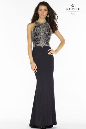 Alyce Paris 6693 Black Modest Beaded Bodice Sheath Dress Alyce Paris 