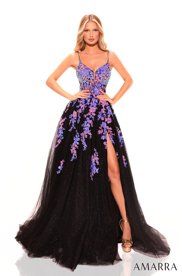 AMARRA 88816 Black Multi Sequin Tulle Ballgown