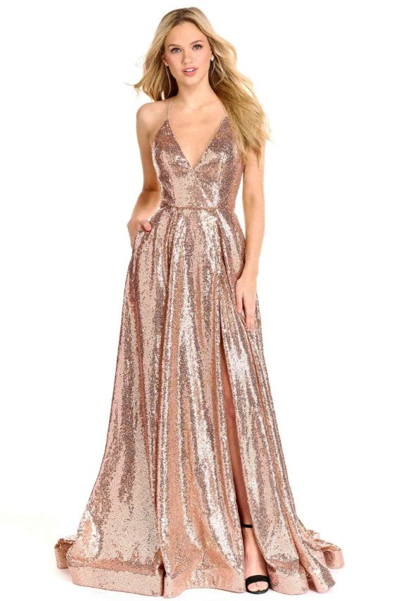 Ava Presley 27825 Rose Gold Sequin A-Line Dress