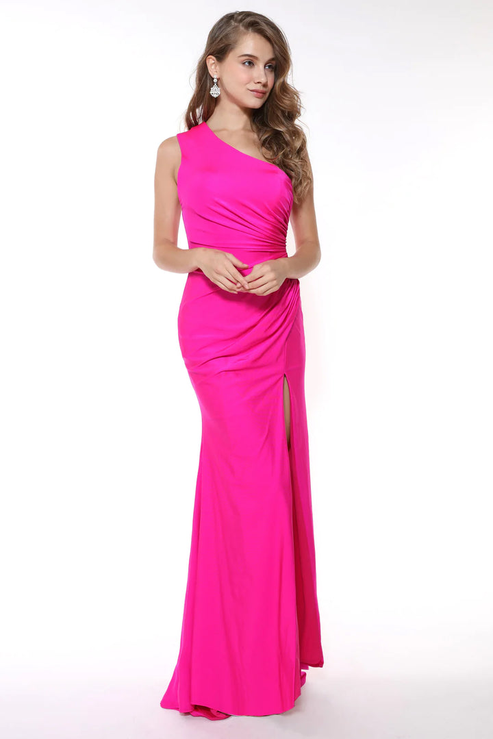 Ava Presley 34531 Fuchsia Pink One Shoulder Fitted Dress with Slit - Size 8