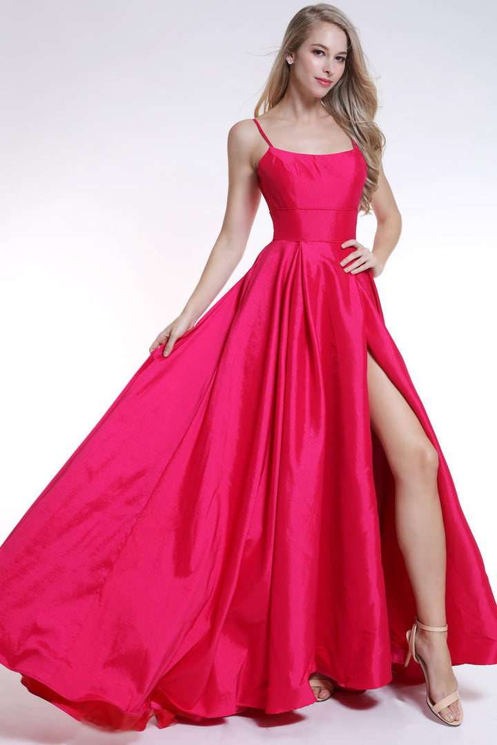 Ava Presley 35738 Fuchsia Pink Scoop Neck A-Line Dress with Slit