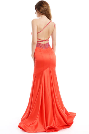 Ava Presley 36054 Tangerine Satin Mermaid Dress Ava Presley 