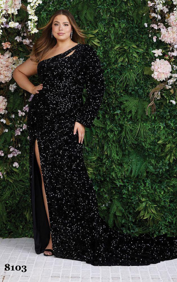 ATHENA PROM 8103 One Sleeve Sequin Fitted Dress