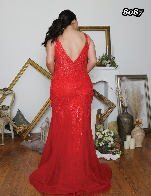 ATHENA Prom 8087 Red Embroidered Lace Mermaid Dress