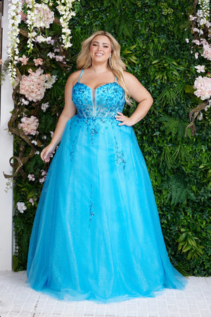 ATHENA PROM 8410 Sky Blue Sequin Corset Style Dress Athena Prom 